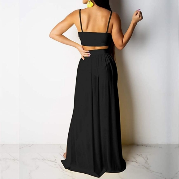 Sexy Beach Dress Outfits 2 Piece Crop Top High Split Mesh Skirt Dresses set - Picture 2 of 4